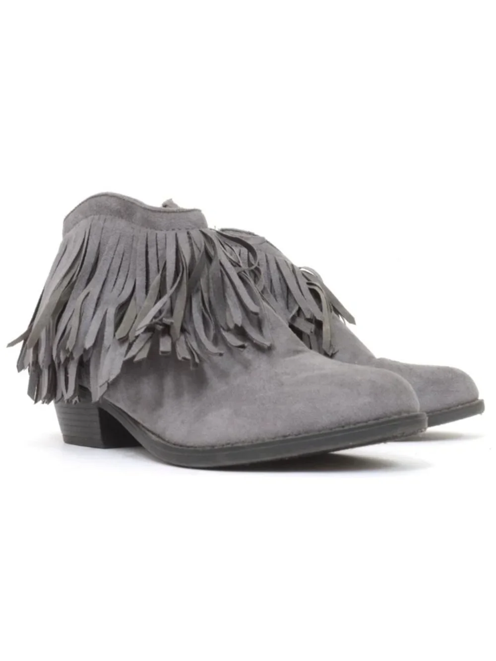 J. Adams Marrow Women's 10 Grey Vegan Suede Western Edgy Fringe Bootie Hippie